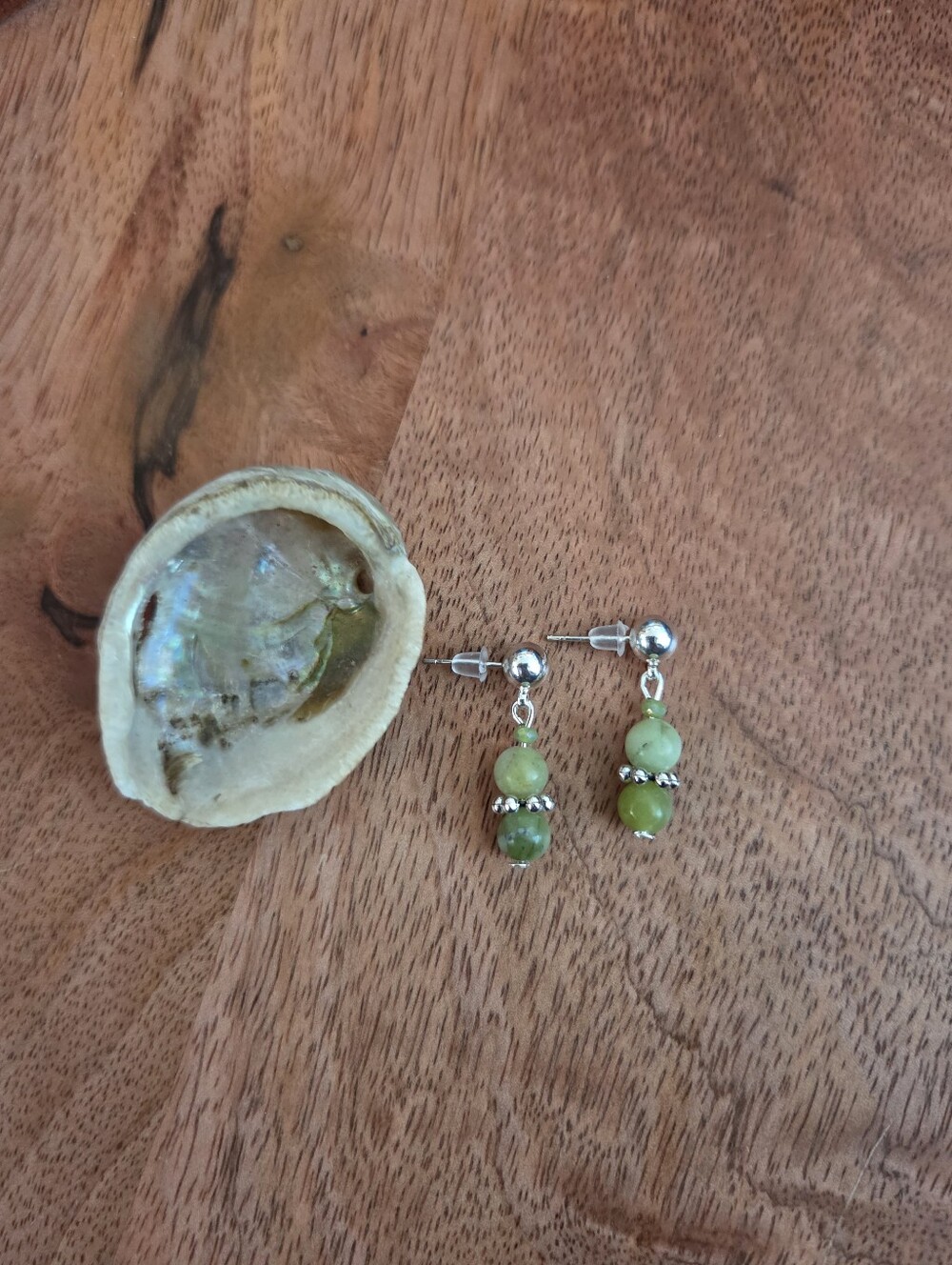 Green Beaded Drop Earrings Silver Accents Fairy Bohemian Whimsical Western Gift